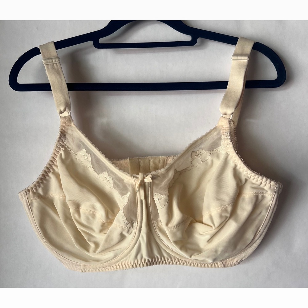Bali Flower Full Figure Underwire Bra 0180 Cream Beige 36DDD Floral Mesh Trim
